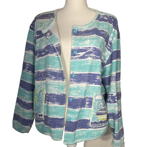 Fisherman Nautical Dopamine Cottage Core Button Cardigan Sport Elle Jacket Sz XL